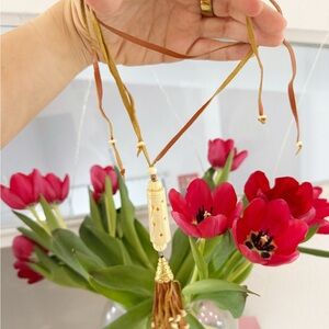 Vintage Bohemian Brown 100% Leather Necklace Ceramic Beaded Pendant for Women